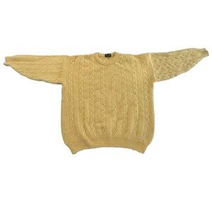 MAC Dougal VTG Angora Lambswool Nylon  Sweater Yellow Made in New Zealand L